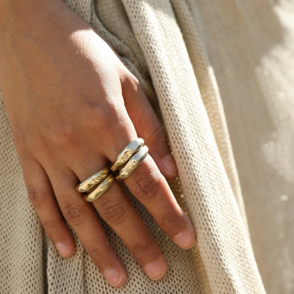 Cashmere Cactus ‘Creosote’ Gold Stacker Rings- 100% Brass- Size 6- Set of 2